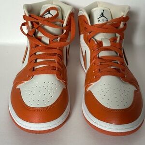 Air Jordan Mid-Top Sneakers in Orange and White. No box.